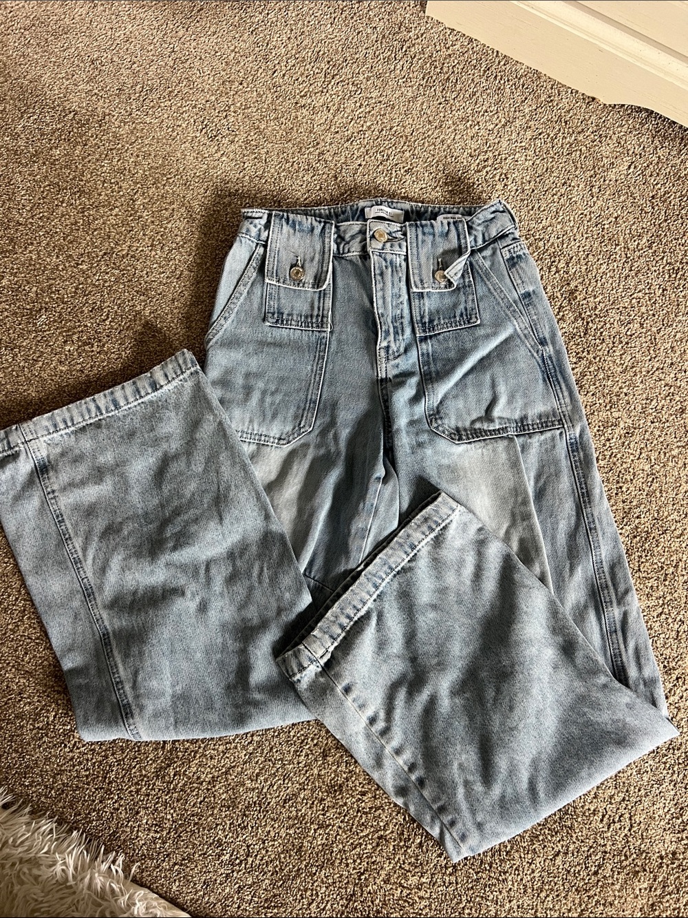 Forever 21 Pale Blue High-Rise Straight Leg Jeans